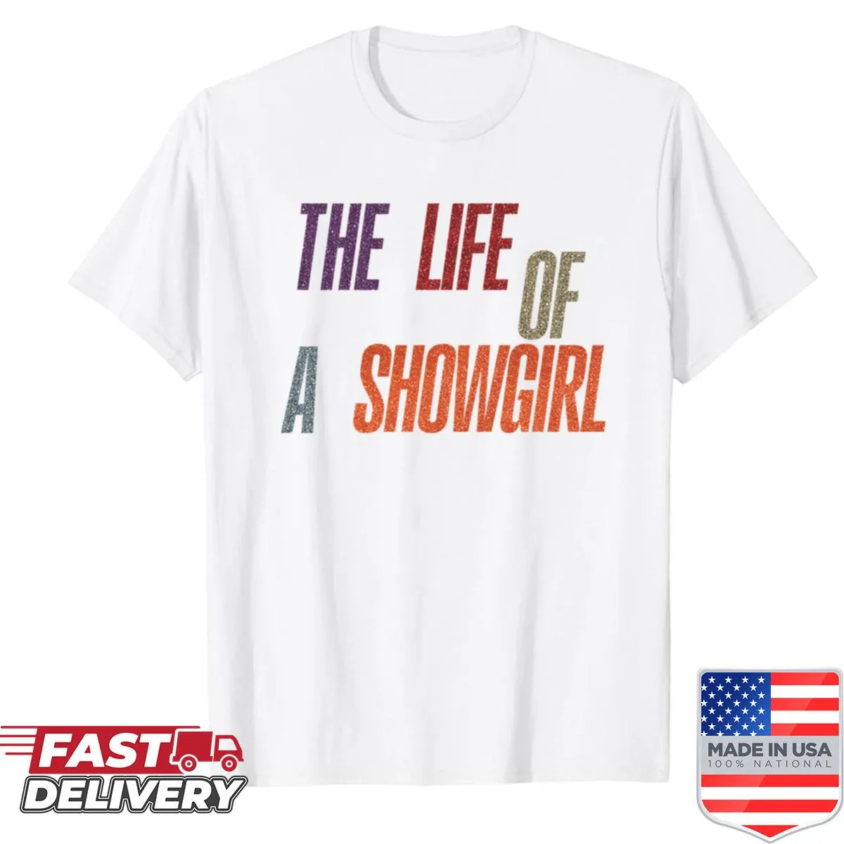 Artistic shirt showcasing the life of a showgirl with unique illustrations