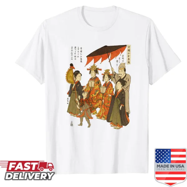 Illustration of the Dragon King procession on T-shirt