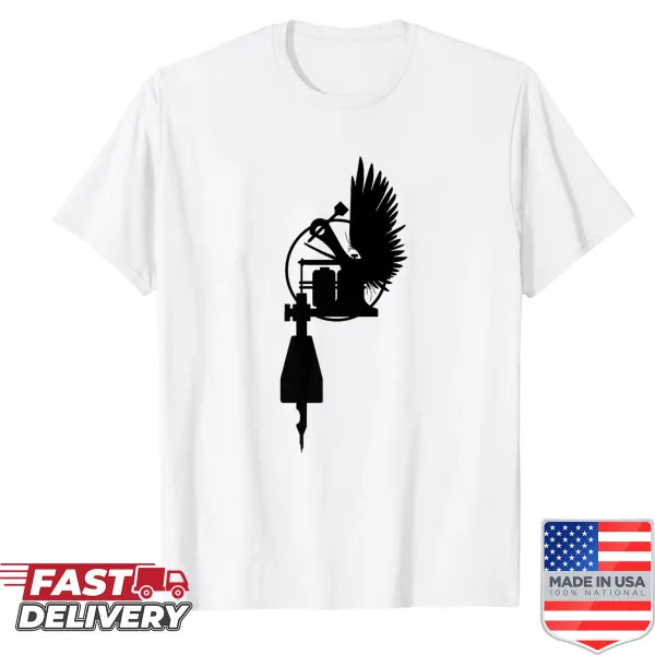 Raven and tattoo machine illustration on a premium black shirt