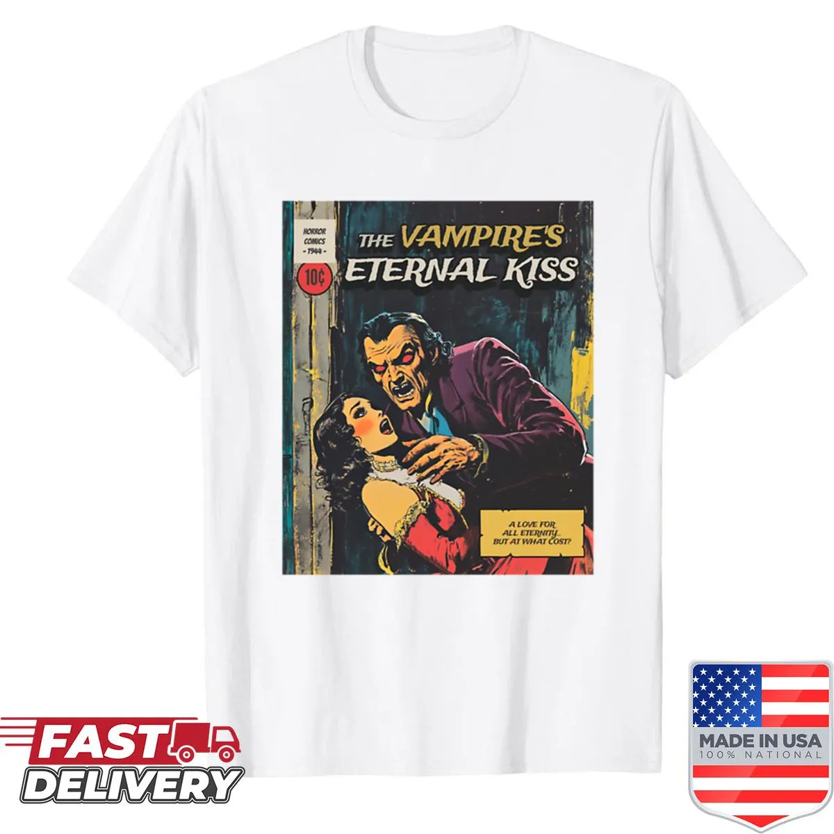 T-shirt featuring an artistic design of a vampire's kiss