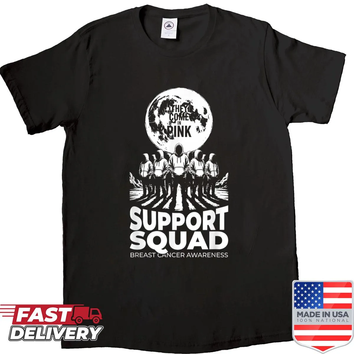 Pink awareness shirt supporting breast cancer with encouraging text