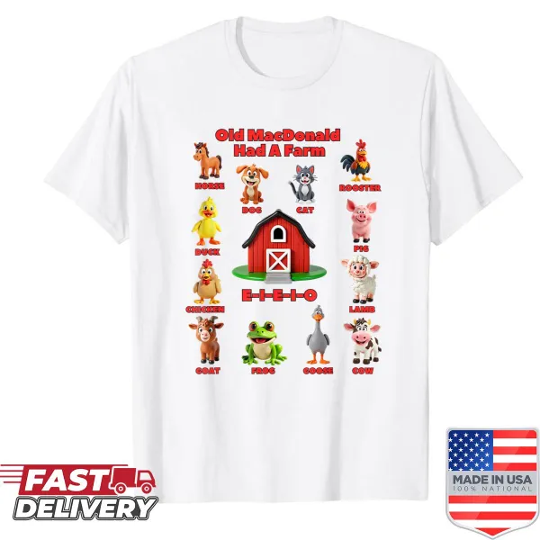 Adorable Old Macdonald farm animals shirt for toddlers