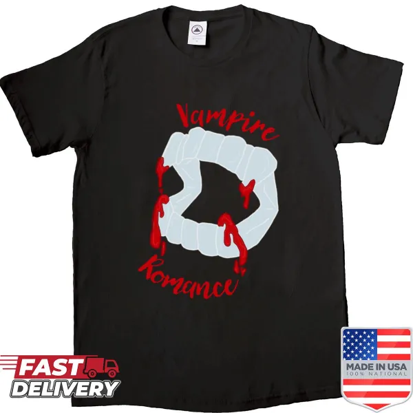 Illustration of vampire romance on a stylish shirt