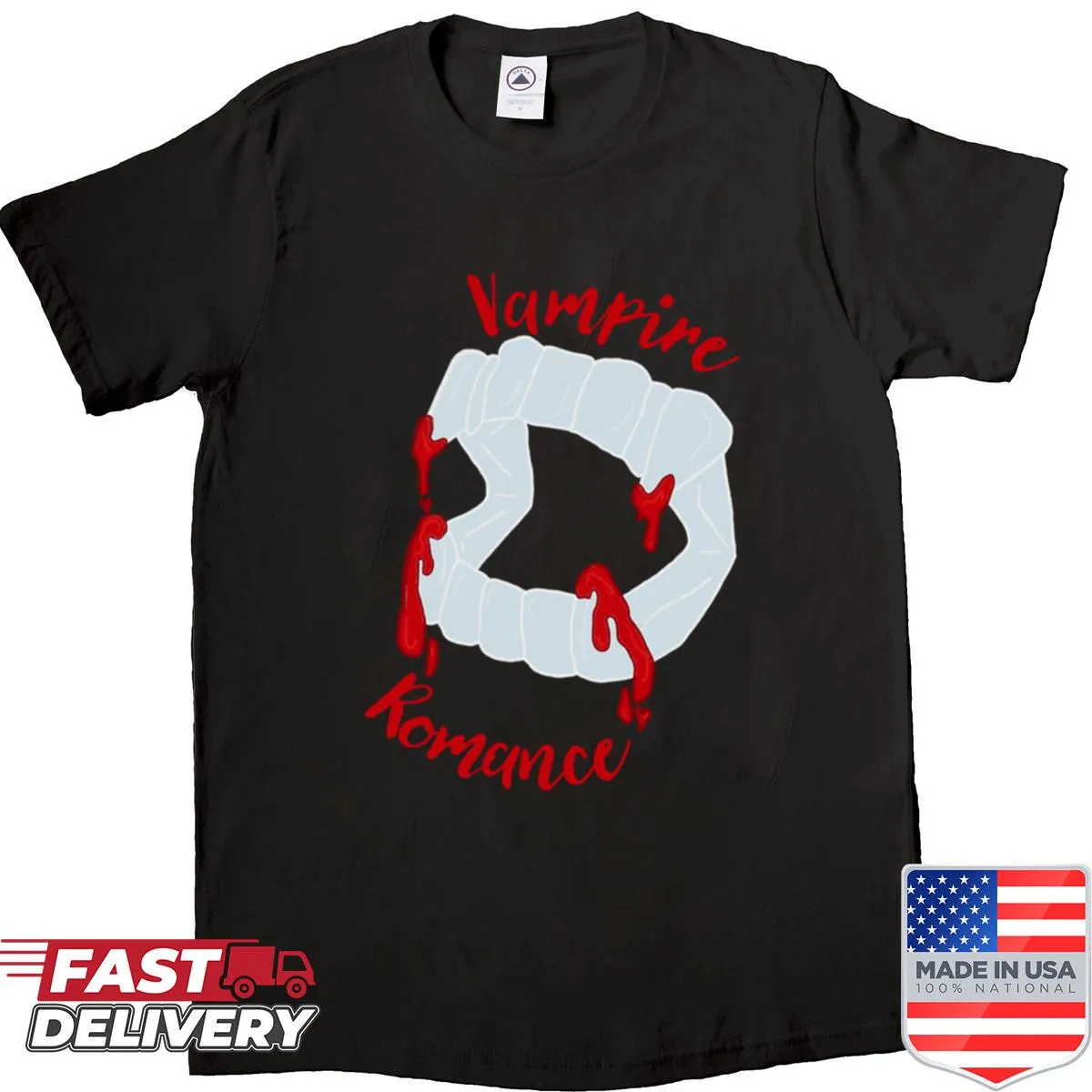 Illustration of vampire romance on a stylish shirt