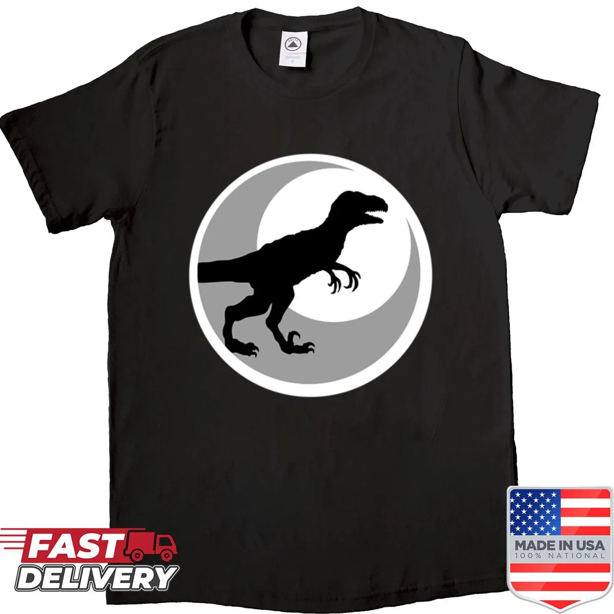 Dinosaur logo shirt featuring Velociraptor and T-rex silhouettes