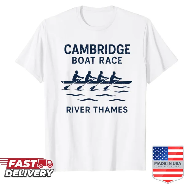 Vintage Cambridge Boat Race shirt with rowing boat illustration