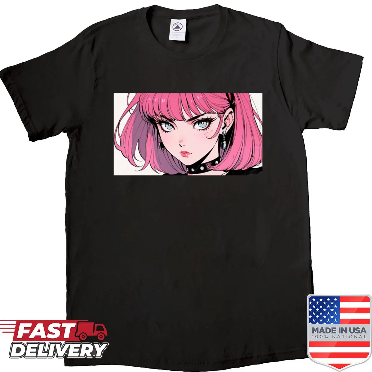 Cute gothic girl illustration on a vintage-style shirt