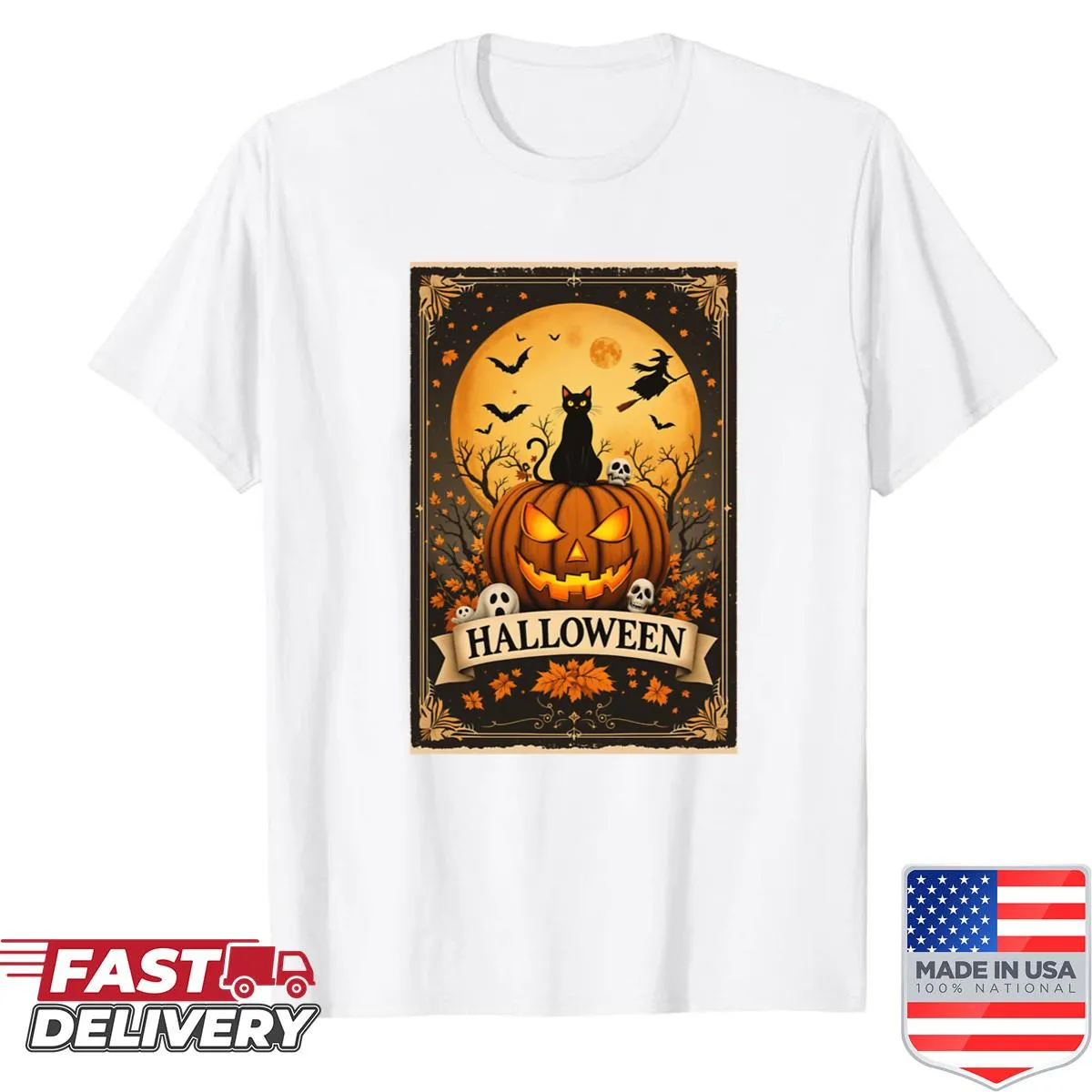 Vintage illustration of a black cat on a pumpkin for Halloween