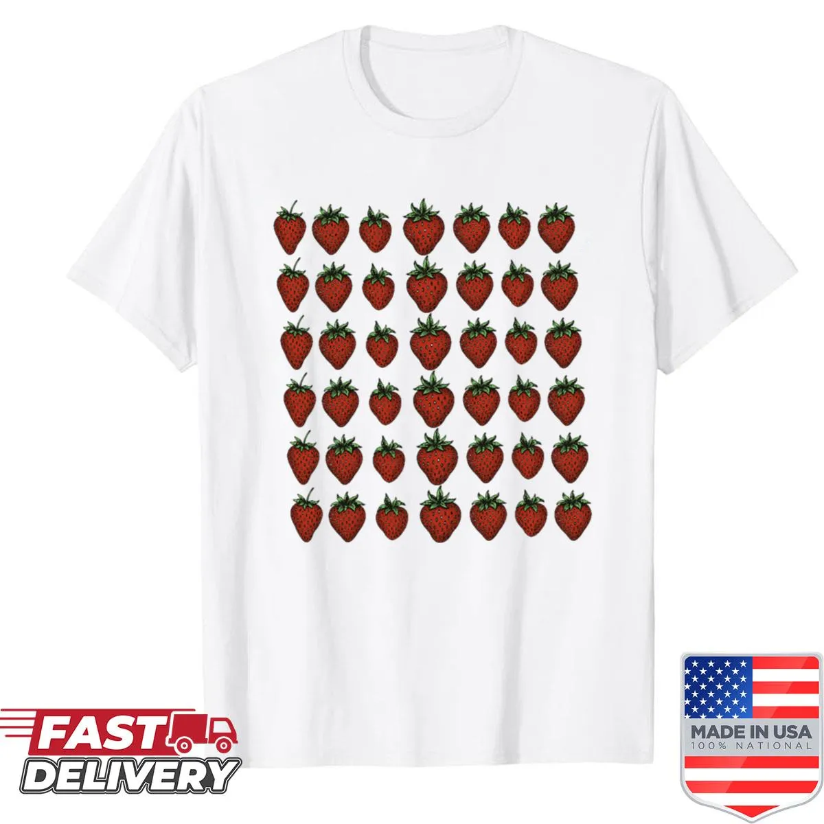 Vintage T-shirt with a hand-drawn strawberry pattern and retro design