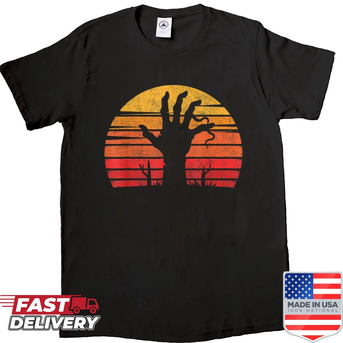 Vintage Halloween shirt with a spooky zombie hand graphic