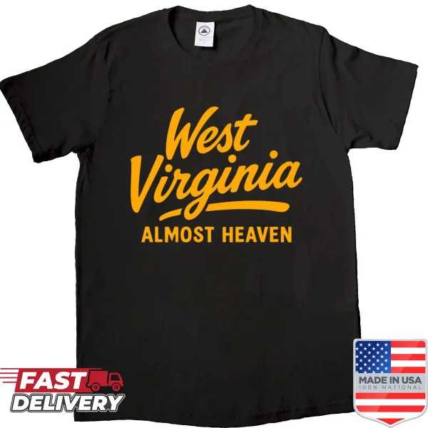 Illustrated West Virginia Almost Heaven shirt featuring scenic landscape