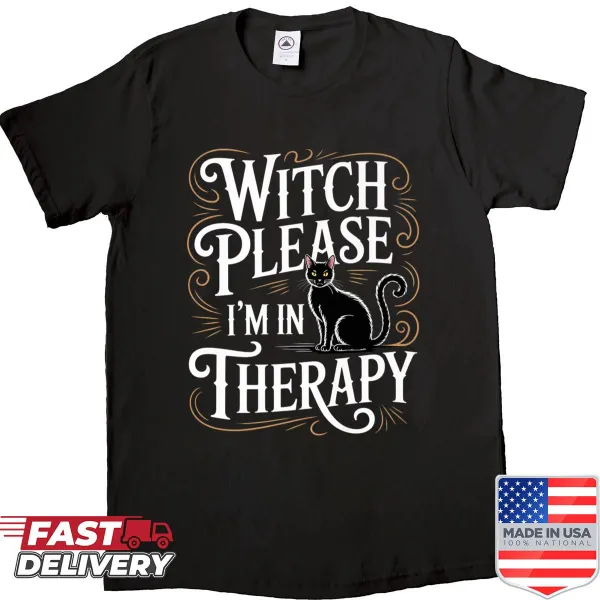 Funny Halloween shirt with text about therapy and witches