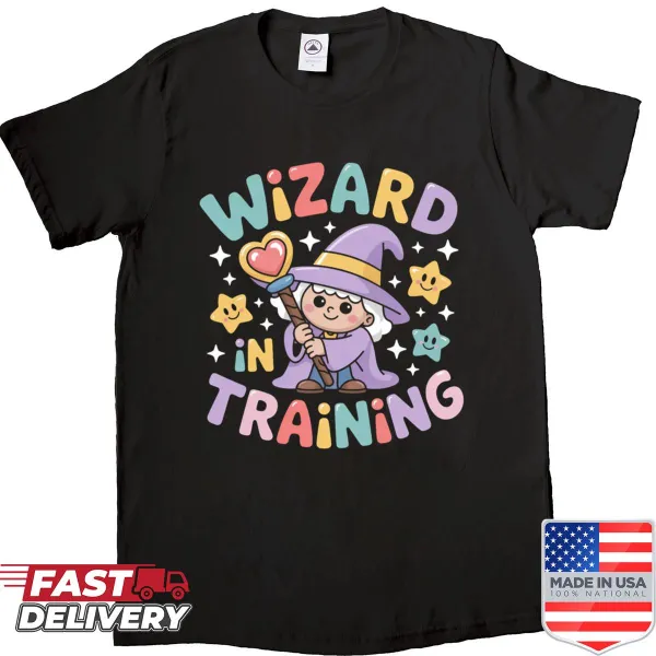 Cute wizard-in-training shirt featuring a whimsical illustration