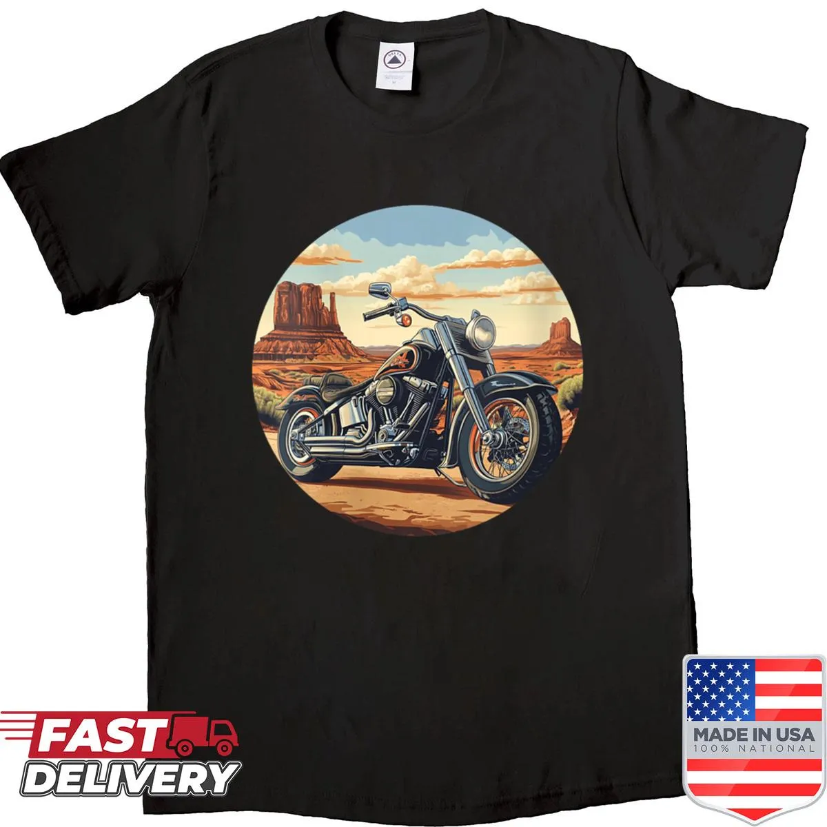 Motorcycle graphic in desert setting for women bikers