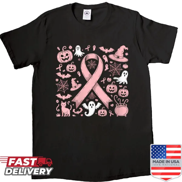 Cute Halloween shirt with pink ribbons and spooky designs