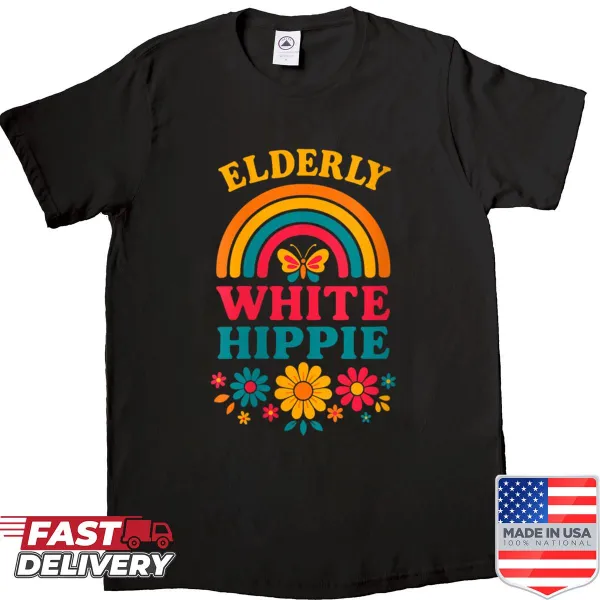 Funny shirt for elderly women with hippy activist theme