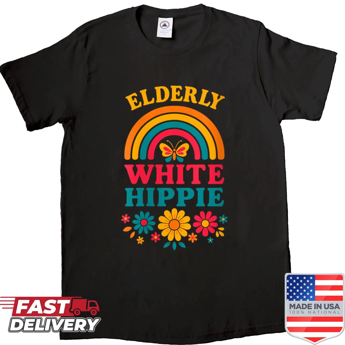 Funny shirt for elderly women with hippy activist theme