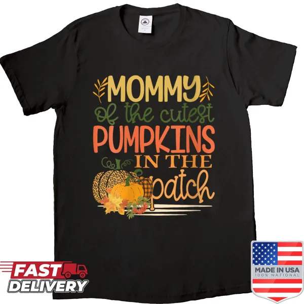Cute fall-themed shirt with pumpkins and leopard print for moms