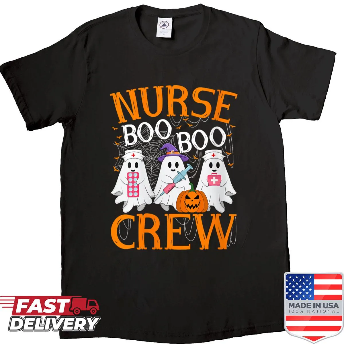 Funny Halloween nurse shirt with ghost and text