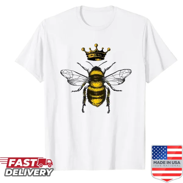 Illustrative shirt with a queen bee crown and honeybee design