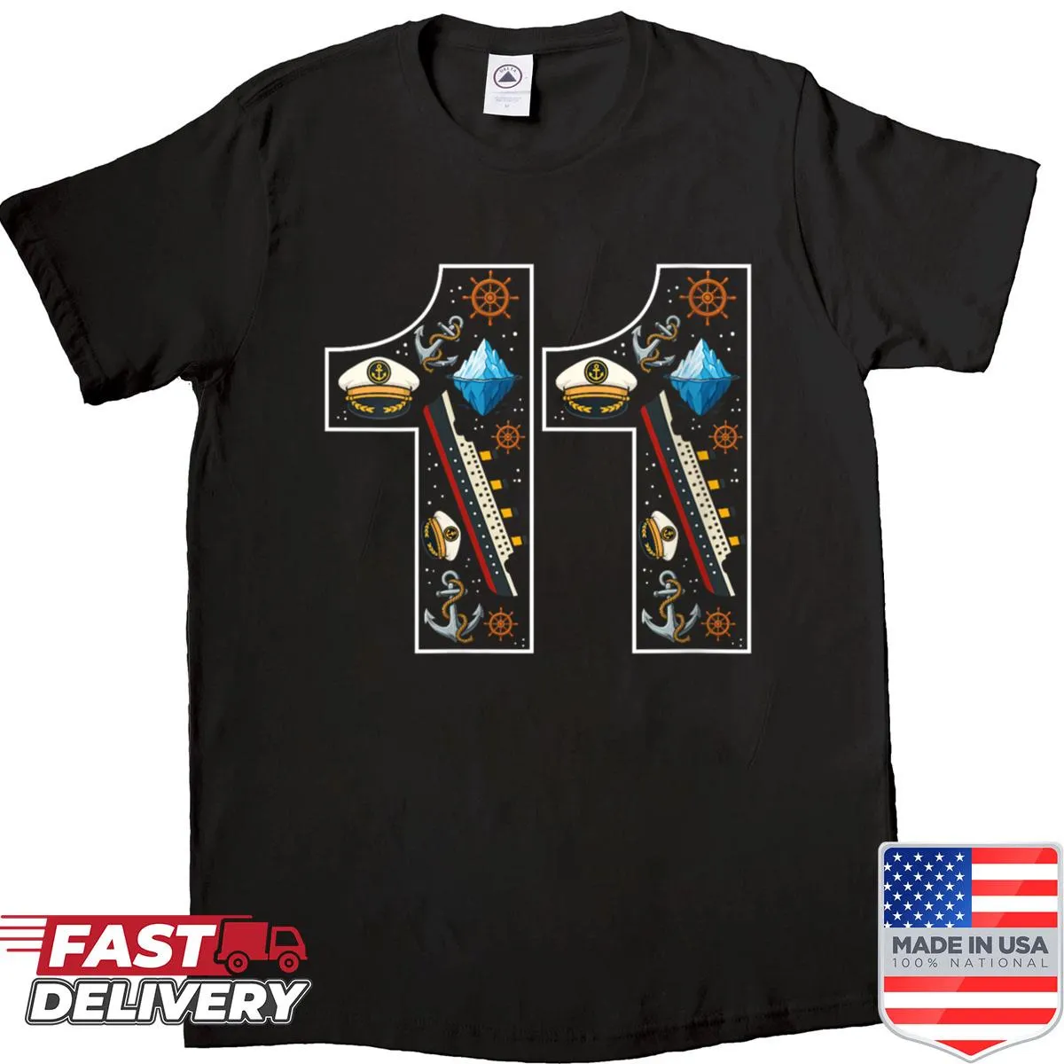 Nautical-themed shirt with Titanic and anchor graphics for boys