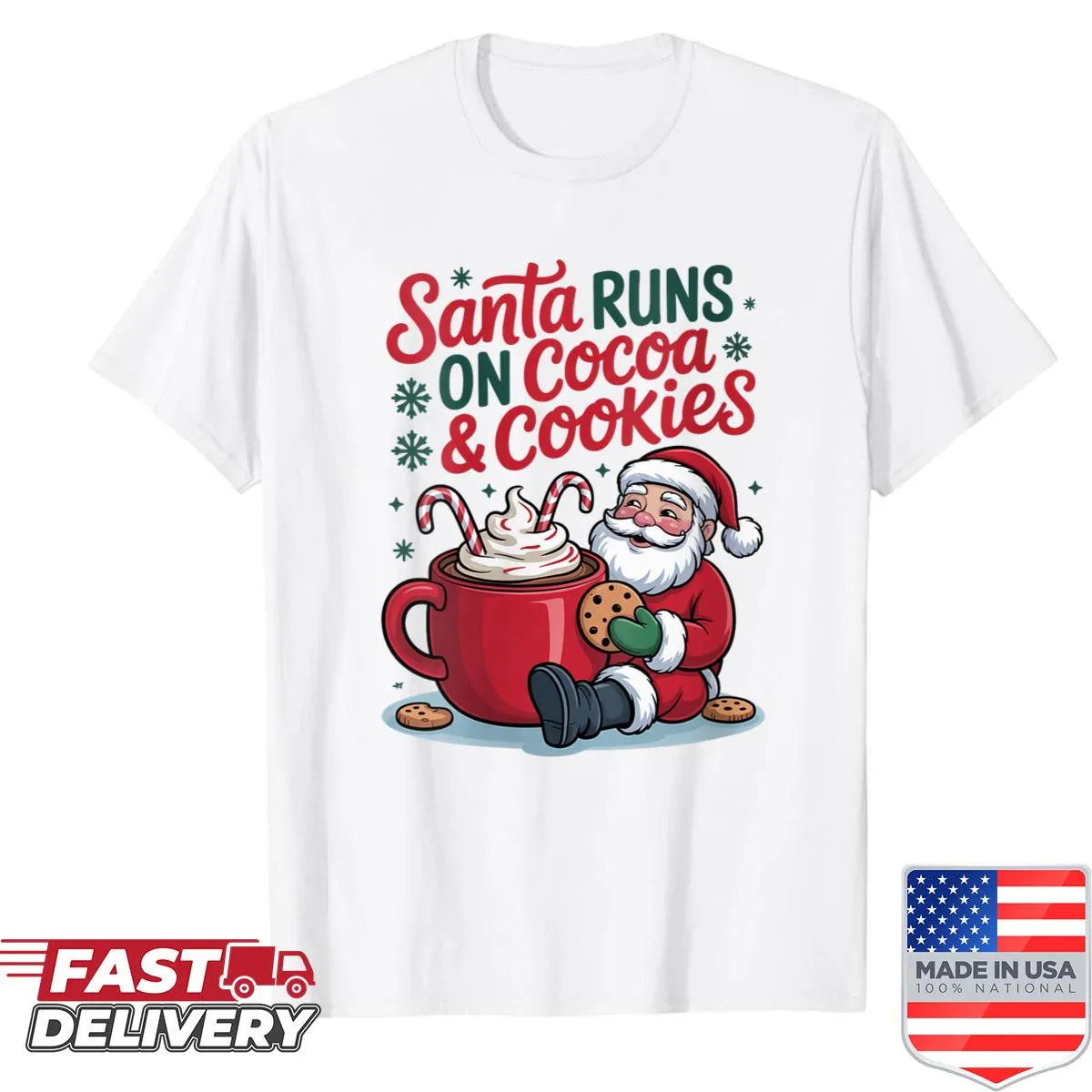 Funny Christmas shirt for women featuring Santa and cookies design