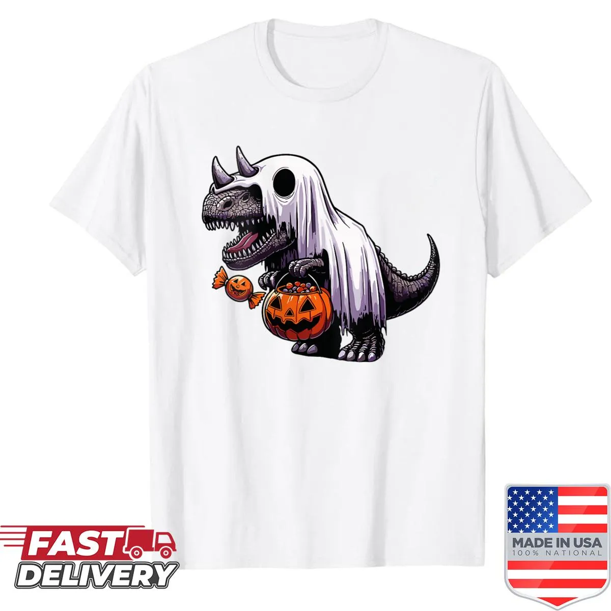 Cute dinosaur ghost Halloween shirt for kids