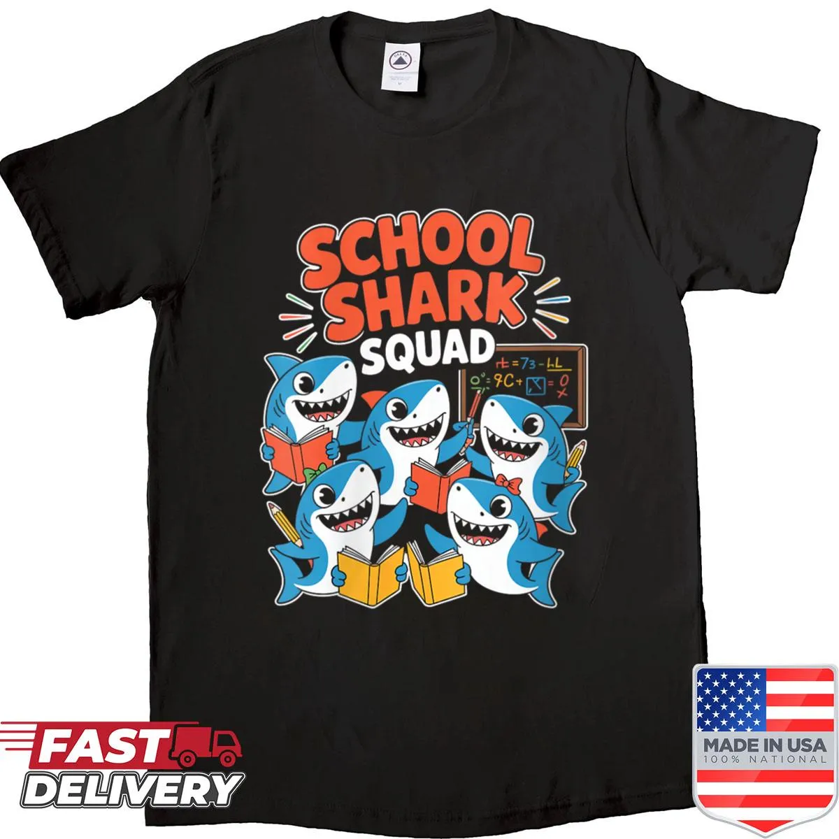 Illustration of school Shark Squad design for kids