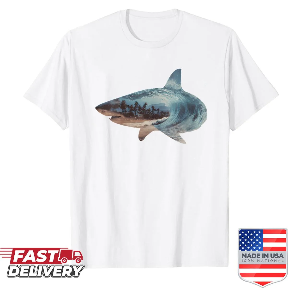 Shark graphic T-shirt for women celebrating marine biology