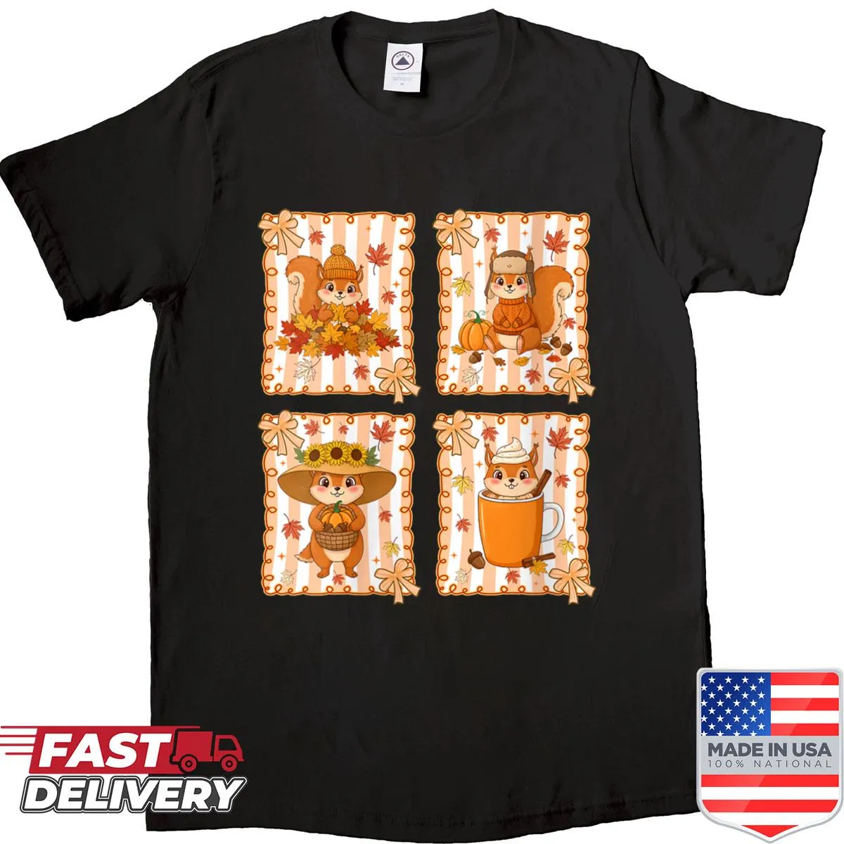 Whimsical fall coffee and squirrel shirt