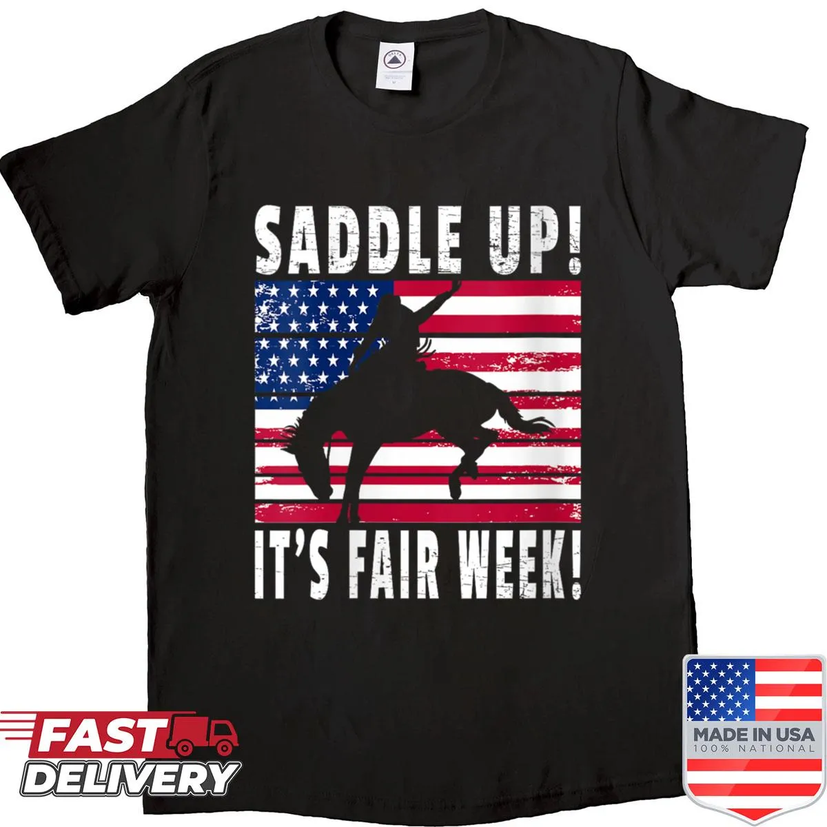 Vintage-style fair week shirt with US flag design