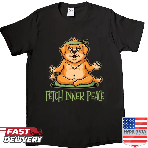 Wholesome shirt with a meditating dog illustration promoting inner peace