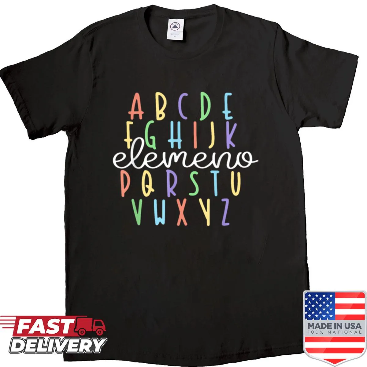 Oversized shirt with whimsical ABC graphic for teachers