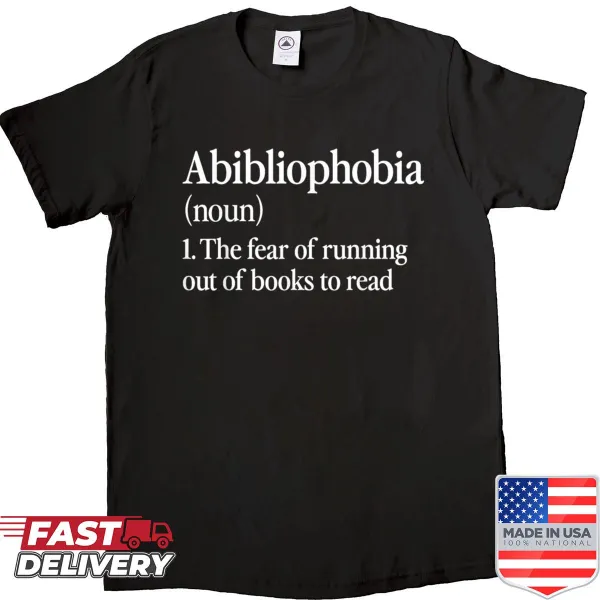Funny shirt depicting the word abibliophobia for book lovers