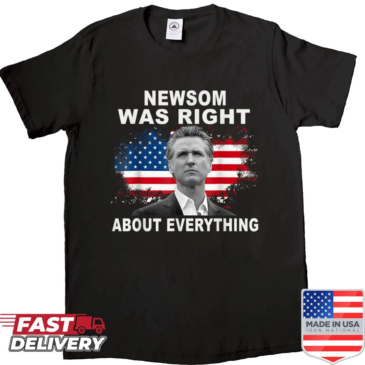 Classic American flag graphic on a patriotic shirt.