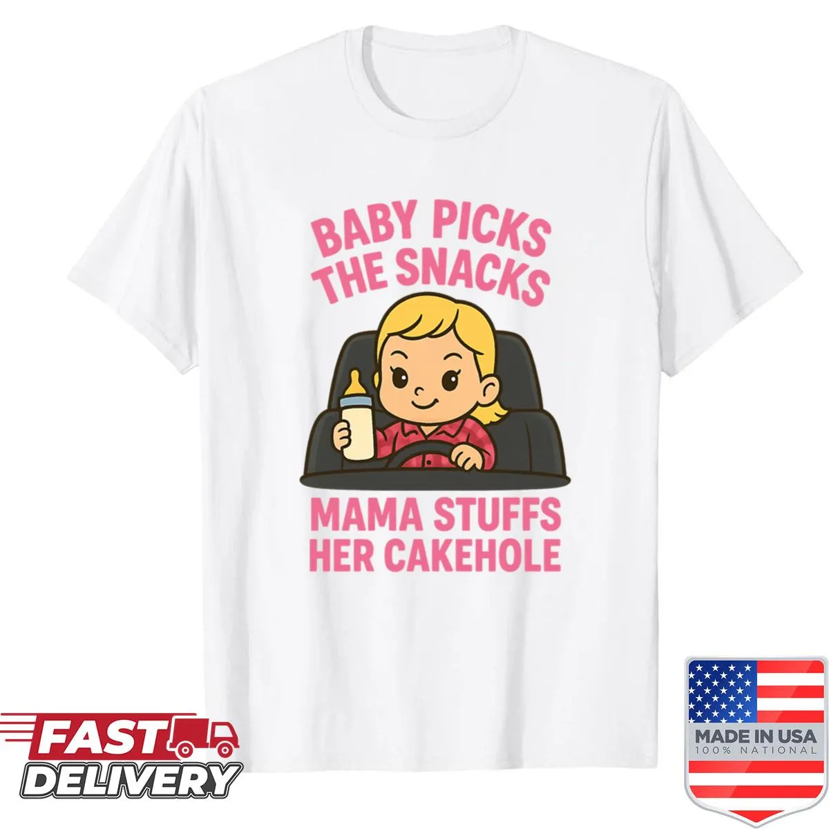 Fitted scoop shirt with Baby Driver car graphic for women