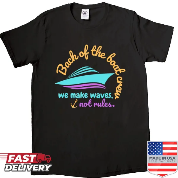 Illustrated boat scene with 'We Make Waves Not Rules' text