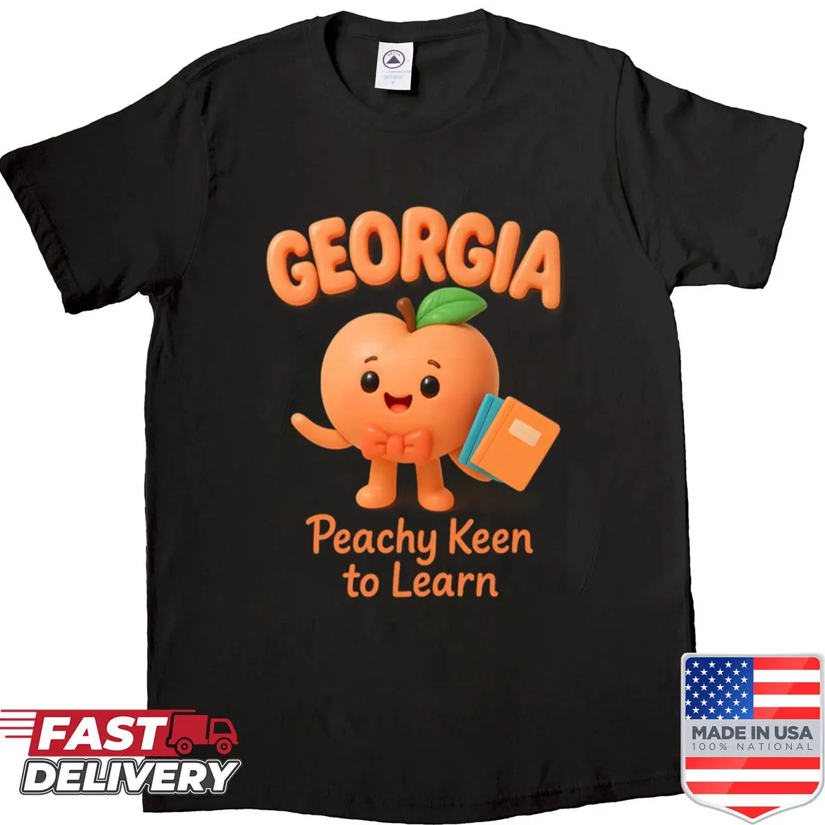 Fun t-shirt with 'Peachy Keen To Learn' text for kids