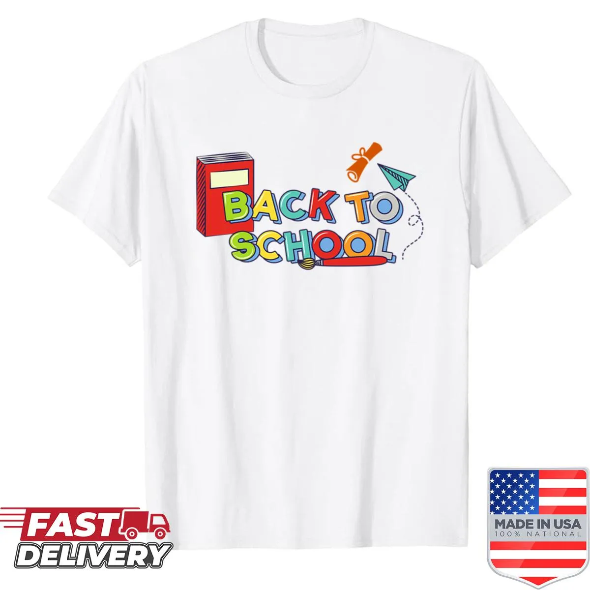Art supplies design on Back To School shirt for students.