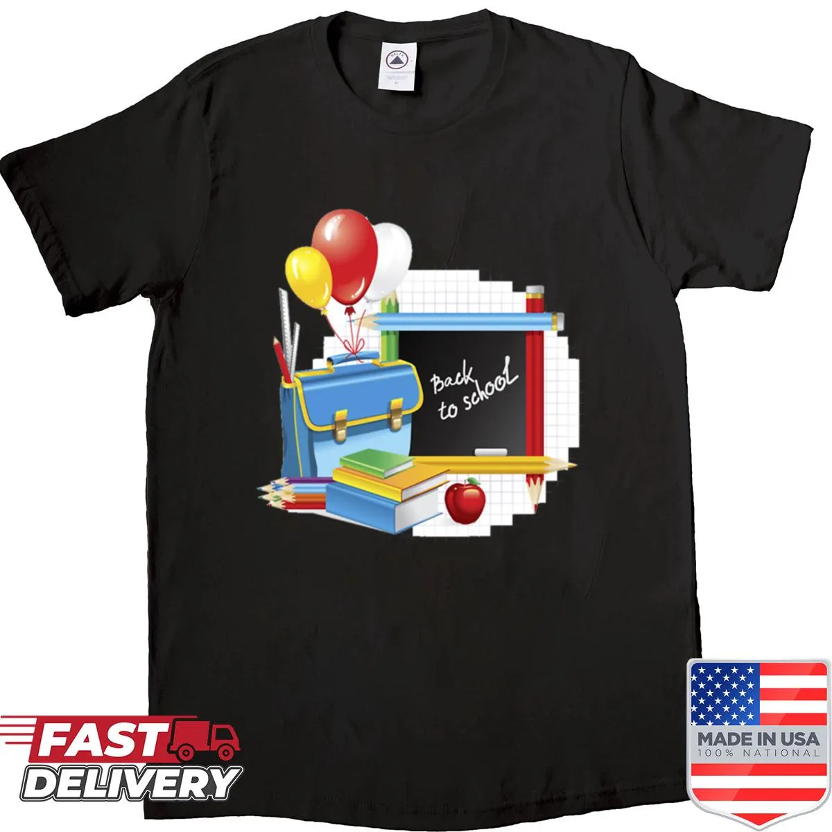Graphic shirt celebrating education with playful design