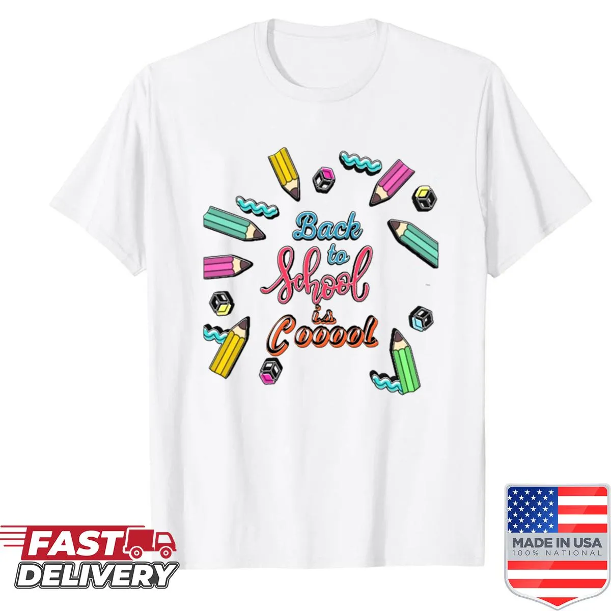 Cute 'Back To School Is Cool' text on an oversized T-shirt