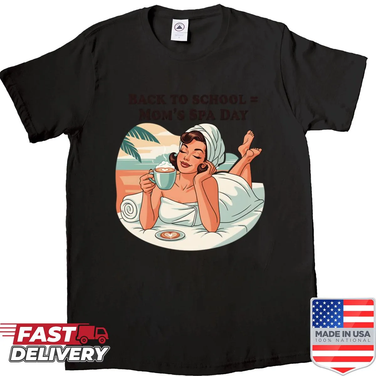Funny oversized shirt for moms featuring 'Moms Spa Day' retro design.