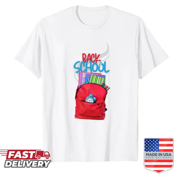 Playful necklace graphic illustrating school-themed charms on a shirt