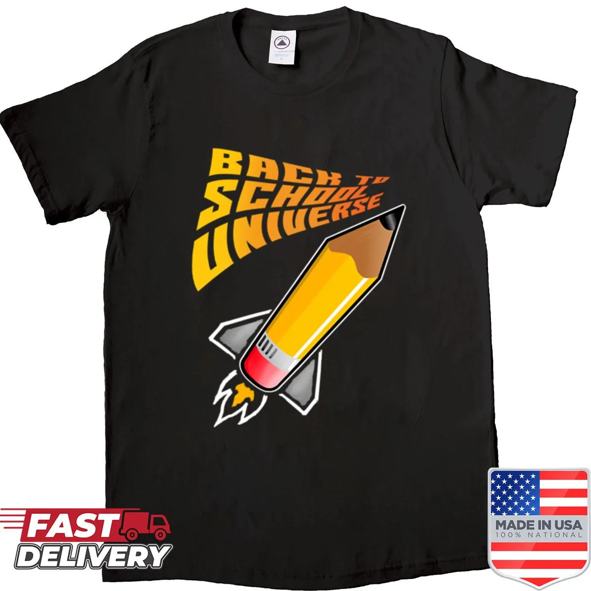 Oversized shirt with a pencil rocket and universe graphic