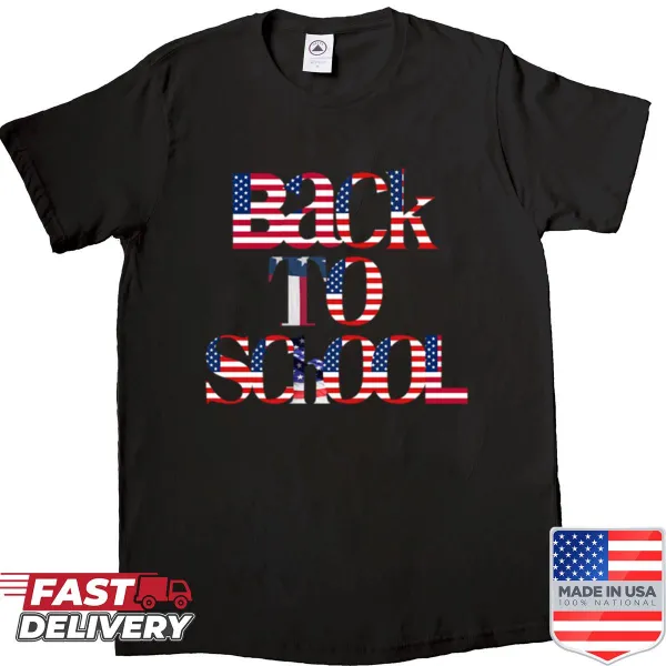Oversized shirt with a prominent USA flag design for back to school.