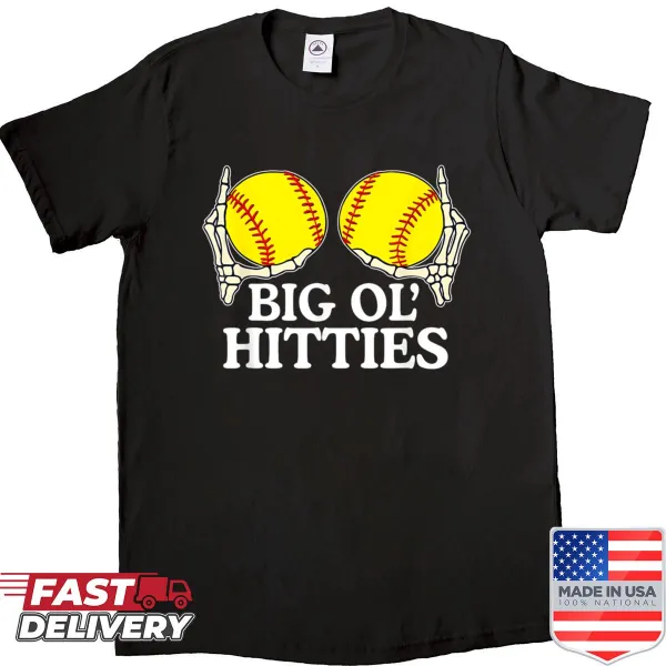 Funny skeleton hands graphic with 'Big Ol Hitties' text for softball
