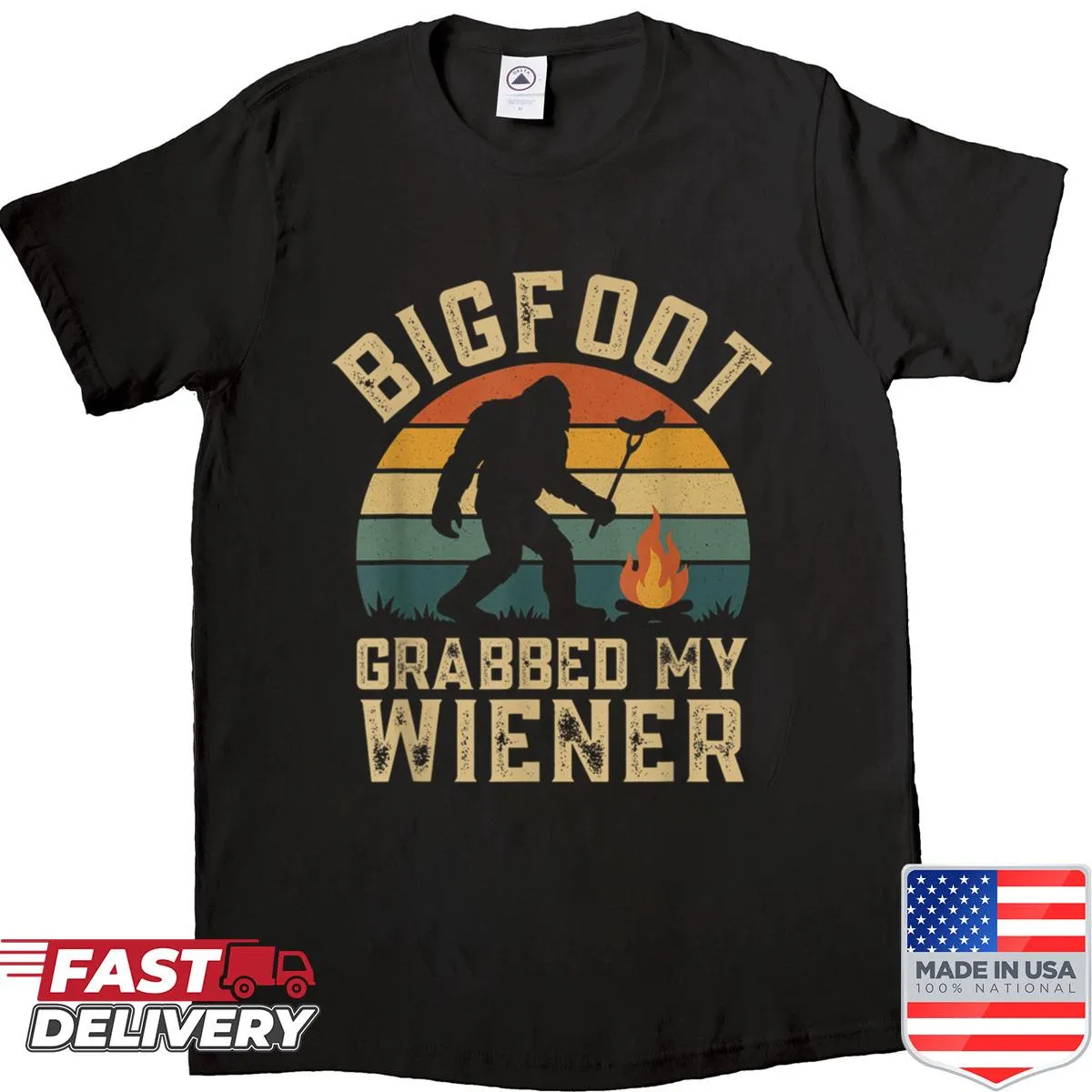 Funny retro shirt featuring Bigfoot and humorous text