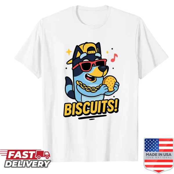 Cute Bluey Biscuits cartoon graphic for kids T-shirt