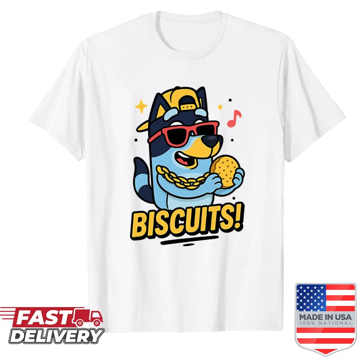 Cute Bluey Biscuits cartoon graphic for kids T-shirt