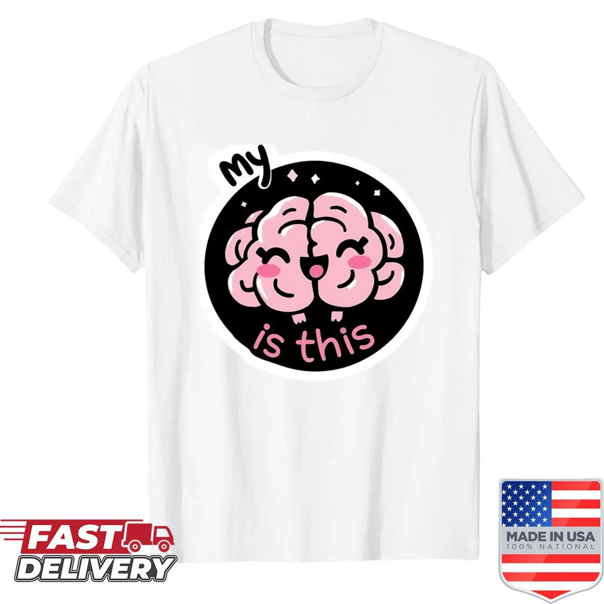 Whimsical shirt featuring a cartoon brain meme illustration